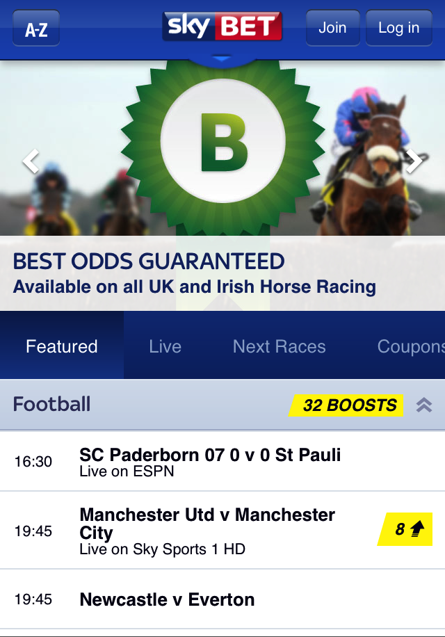 Sky Bet mobile app - Best odds guaranteed